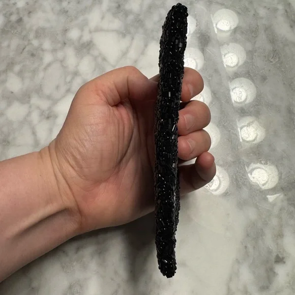 MOYNA “WTF” Black and White Beaded Zipper Pouch 5x3” - Picture 7 of 13